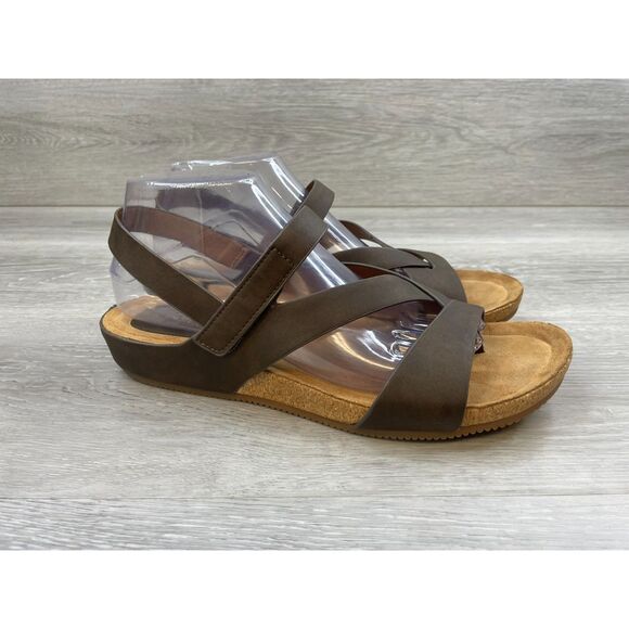 Eurosoft Gianetta Women's Sandal Slingback Cork Wedge 10 Brown Comfort Shoes - Picture 1 of 12